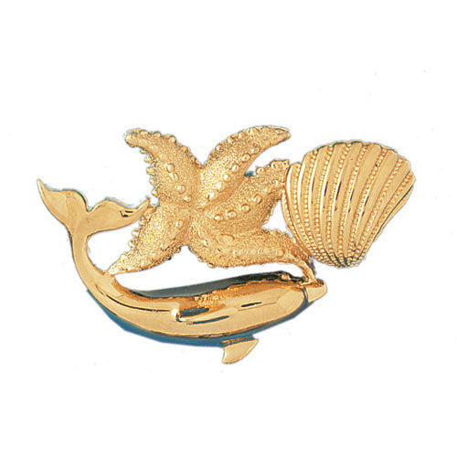 Shell, Dolphin, Starfish 14k Gold Charm Pendant #63