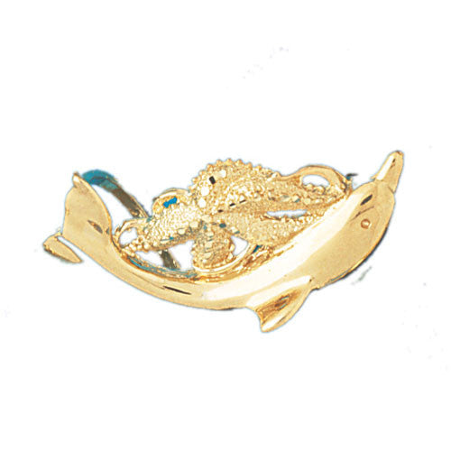 Starfish, Dolphin, 14k Gold Nautical Charm, Slide Pendant,  #75