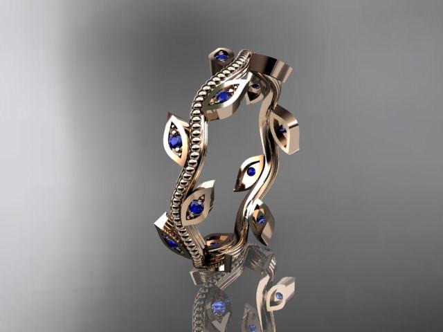 14k rose gold blue sapphire leaf and vine wedding ring,engagement ring,wedding band ADLR1B - AnjaysDesigns, Diamond Wedding Bands - Jewelry, Anjays Designs - AnjaysDesigns, AnjaysDesigns - AnjaysDesigns.co, 