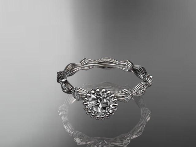 platinum diamond leaf wedding ring, engagement ring ADLR21 - AnjaysDesigns