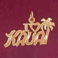 14K GOLD TRAVEL CHARM  - I LOVE KAUAI #4959