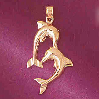 14K Gold Gift  Nautical Ocean Charm Pendant - Dolphins  #6995