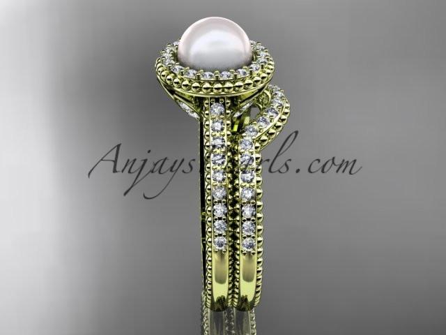 14k yellow gold diamond pearl engagement set AP101S - AnjaysDesigns