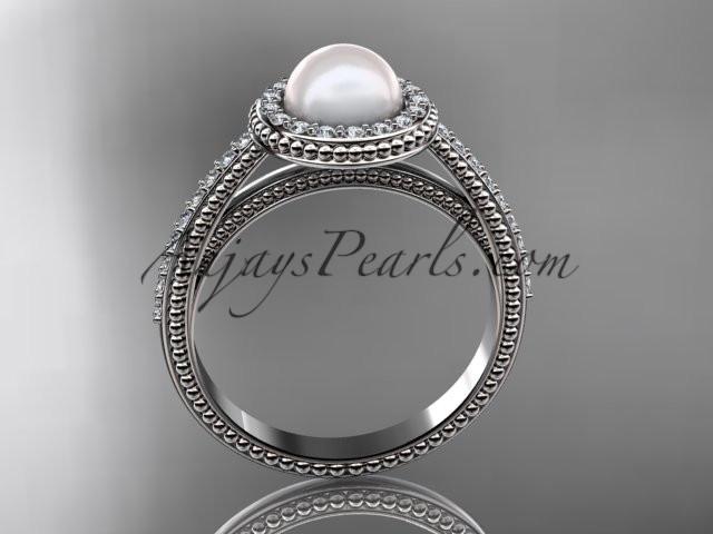 14kt white gold diamond floral wedding ring, engagement ring AP104 - AnjaysDesigns