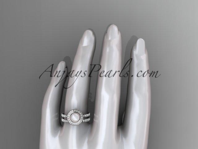 platinum diamond pearl vine and leaf engagement set AP106S - AnjaysDesigns