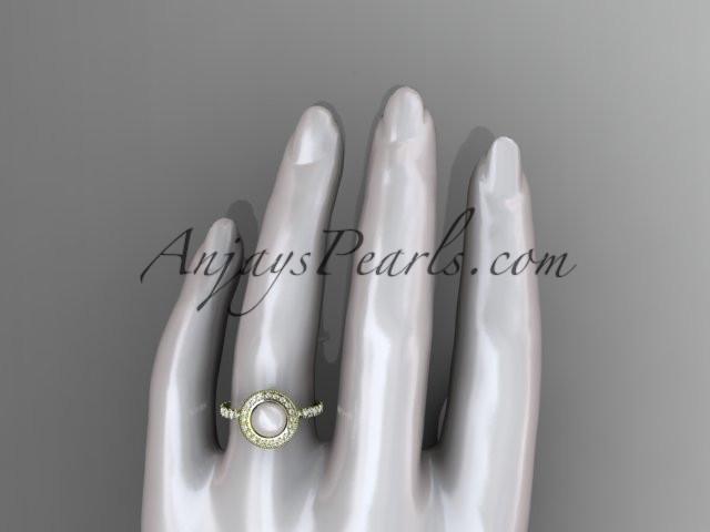 14k yellow gold diamond pearl vine and leaf engagement ring AP106 - AnjaysDesigns