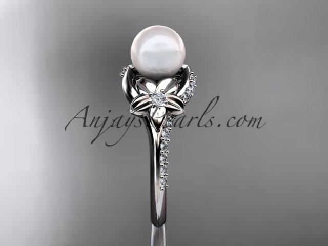 14kt white gold diamond floral wedding ring, engagement ring AP125 - AnjaysDesigns