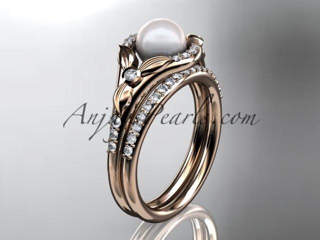 14kt rose gold diamond floral wedding ring, engagement set AP126S - AnjaysDesigns
