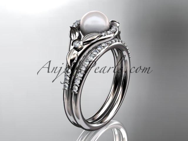 14kt white gold diamond floral wedding ring, engagement set AP126S - AnjaysDesigns