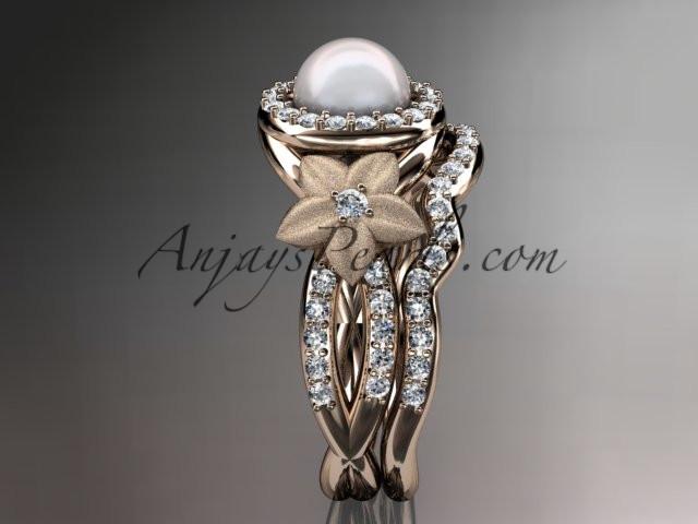 14kt rose gold diamond floral wedding ring, engagement set AP127S - AnjaysDesigns