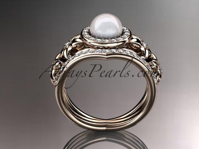 14kt rose gold diamond floral wedding ring, engagement set AP131S - AnjaysDesigns