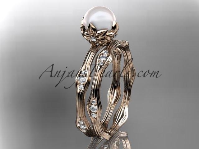 14kt rose gold diamond floral wedding set, engagement set AP132S - AnjaysDesigns