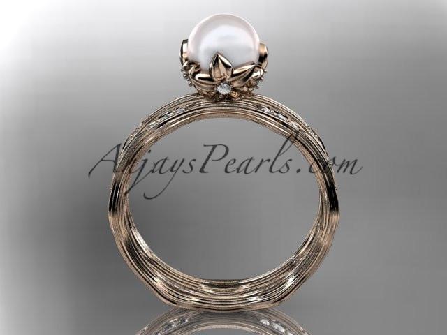 14kt rose gold diamond floral wedding set, engagement set AP132S - AnjaysDesigns