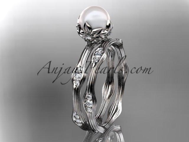 14kt white gold diamond floral wedding set, engagement set AP132S - AnjaysDesigns