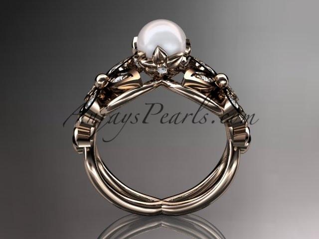 14kt rose gold diamond pearl unique engagement ring, butterfly wedding ring AP136 - AnjaysDesigns