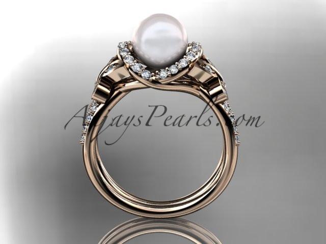 14kt rose gold diamond pearl unique engagement ring, butterfly wedding ring AP141 - AnjaysDesigns