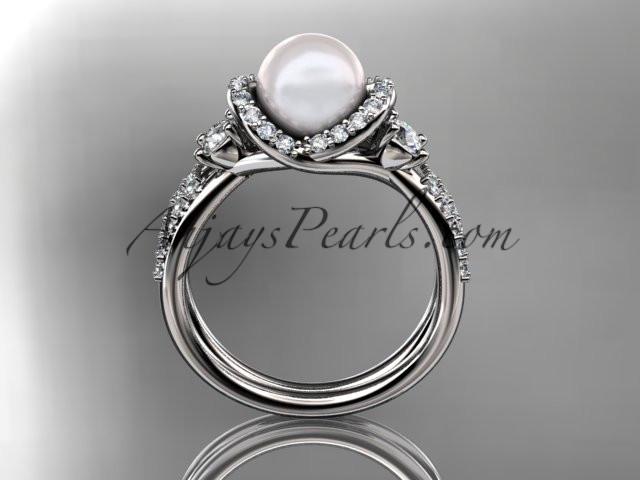14kt white gold diamond pearl unique engagement ring, wedding ring AP146 - AnjaysDesigns