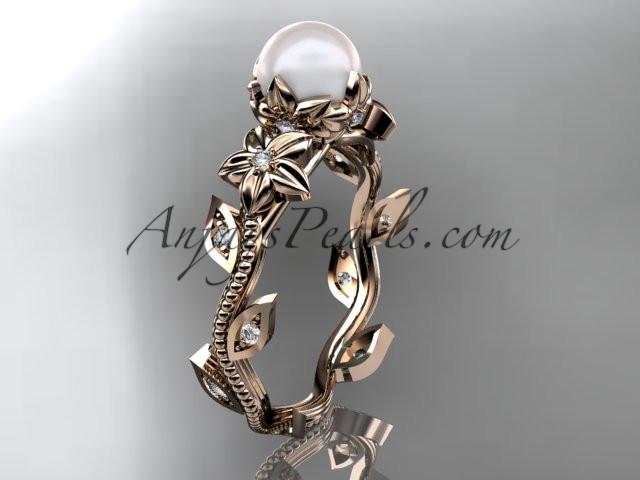 14kt rose gold diamond pearl unique engagement ring, wedding ring AP151 - AnjaysDesigns