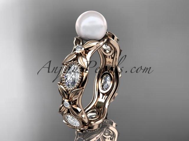 14kt rose gold diamond pearl unique engagement ring, wedding ring AP152 - AnjaysDesigns