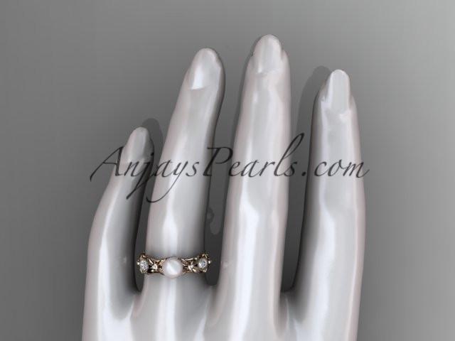 14kt rose gold diamond pearl unique engagement ring, wedding ring AP152 - AnjaysDesigns