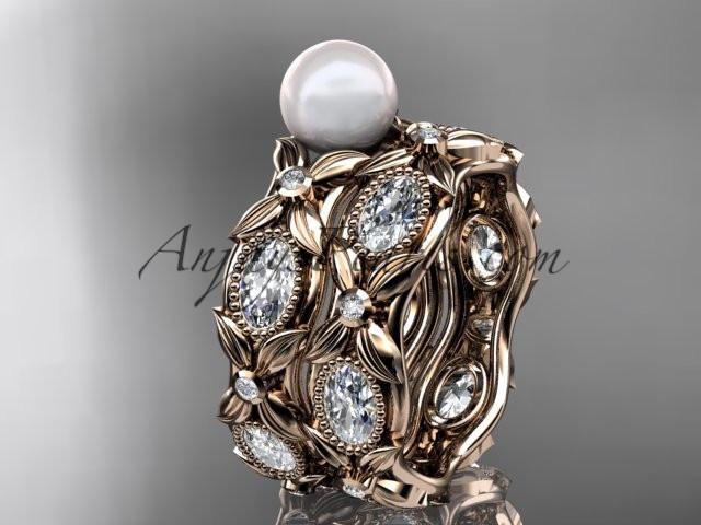 14kt rose gold diamond pearl unique engagement ring, wedding ring AP152S - AnjaysDesigns