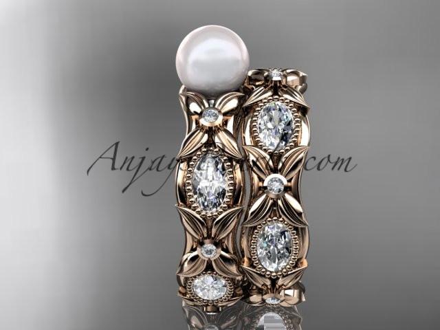 14kt rose gold diamond pearl unique engagement ring, wedding ring AP152S - AnjaysDesigns