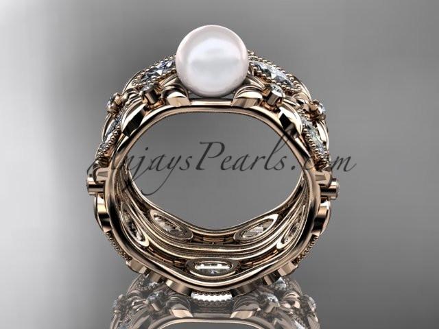 14kt rose gold diamond pearl unique engagement ring, wedding ring AP152S - AnjaysDesigns