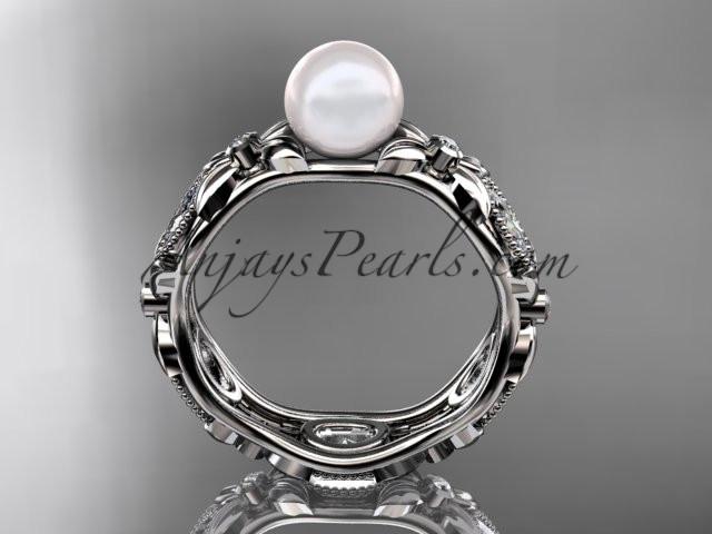 platinum diamond pearl unique engagement ring, wedding ring AP152 - AnjaysDesigns
