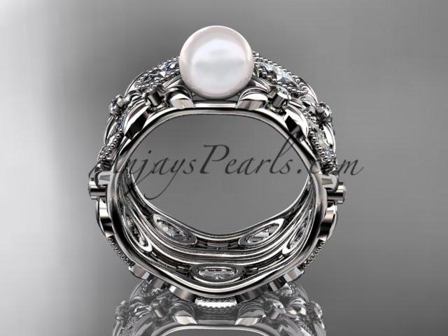 platinum diamond pearl unique engagement ring, wedding ring AP152S - AnjaysDesigns