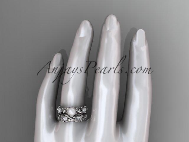 platinum diamond pearl unique engagement ring, wedding ring AP152S - AnjaysDesigns