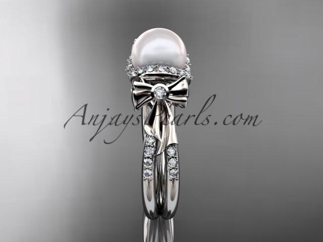 Platinum diamond pearl wedding ring, engagement ring AP155 - AnjaysDesigns
