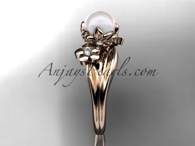14kt rose gold diamond pearl unique engagement ring, wedding ring AP159 - AnjaysDesigns