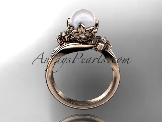 14kt rose gold diamond pearl unique engagement ring, wedding ring AP159 - AnjaysDesigns