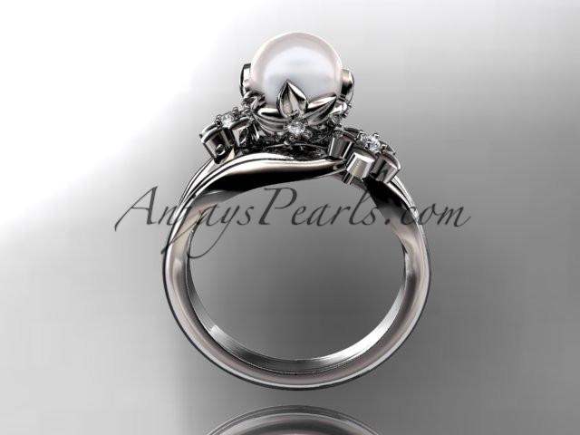 platinum diamond pearl unique engagement ring, wedding ring AP159 - AnjaysDesigns