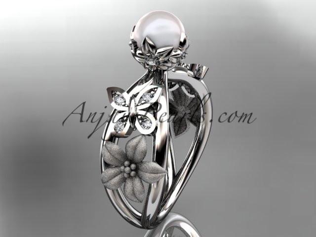 Platinum diamond pearl unique engagement ring, wedding ring AP171 - AnjaysDesigns