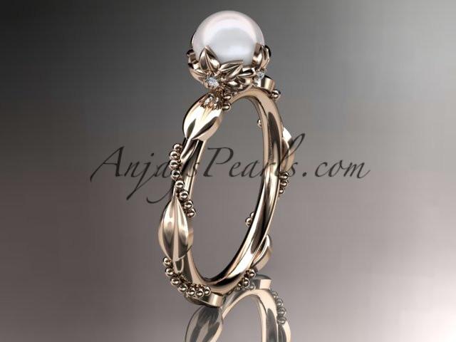 14kt rose gold diamond pearl unique engagement ring AP178 - AnjaysDesigns