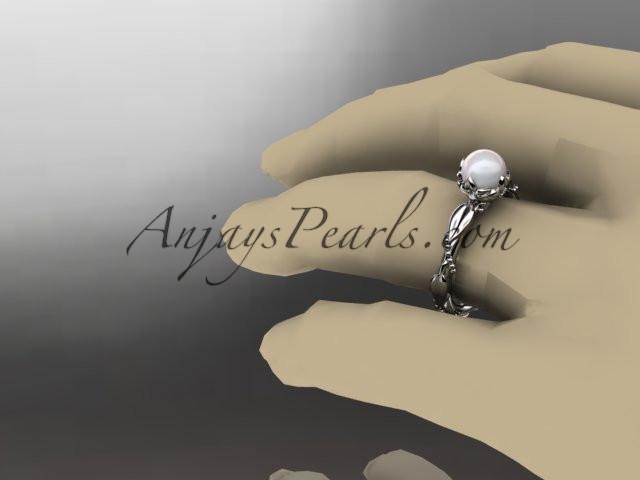 14kt white gold diamond pearl unique engagement ring AP178 - AnjaysDesigns