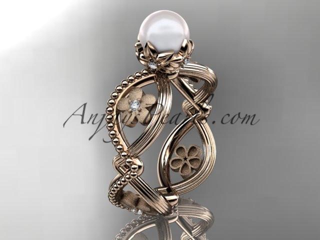 14kt rose gold diamond pearl unique engagement ring AP192 - AnjaysDesigns