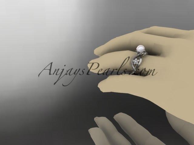Platinum diamond pearl unique engagement ring AP192 - AnjaysDesigns