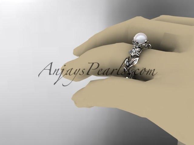 platinum diamond pearl unique engagement ring, wedding ring AP215 - AnjaysDesigns