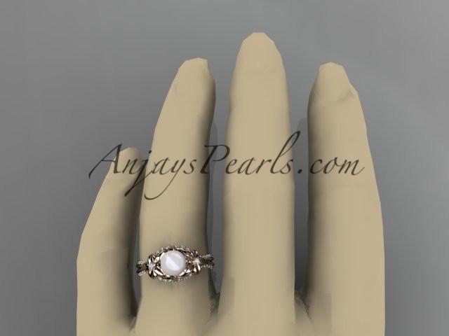 14kt rose gold diamond pearl unique engagement ring, wedding ring AP220 - AnjaysDesigns