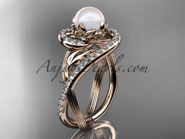 14kt rose gold diamond pearl unique engagement ring AP222 - AnjaysDesigns