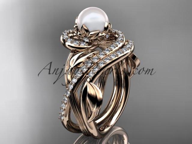 14kt rose gold diamond pearl unique engagement set AP222S - AnjaysDesigns