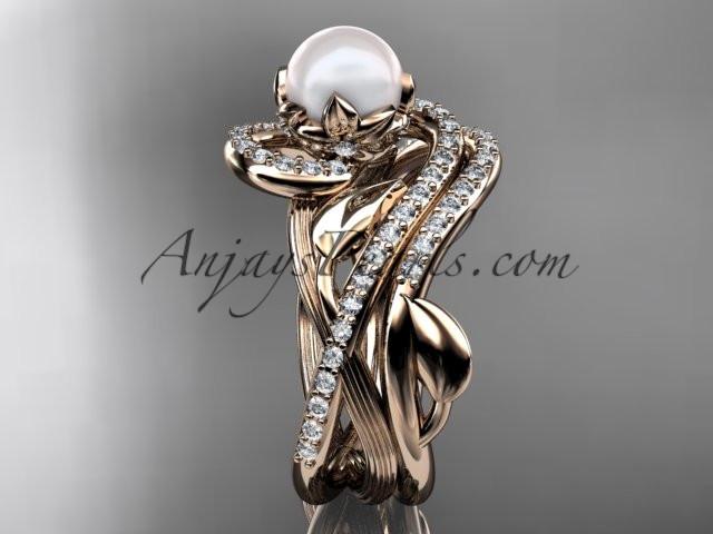 14kt rose gold diamond pearl unique engagement set AP222S - AnjaysDesigns
