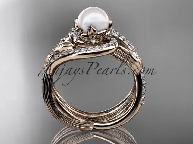 14kt rose gold diamond pearl unique engagement set AP222S - AnjaysDesigns