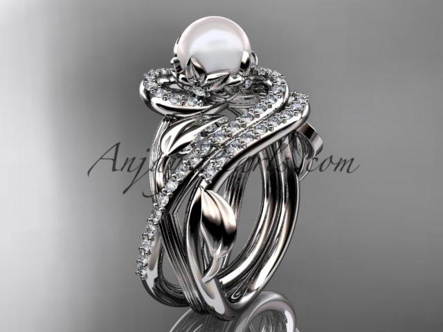 14kt white gold diamond pearl unique engagement set AP222S - AnjaysDesigns