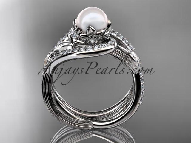 14kt white gold diamond pearl unique engagement set AP222S - AnjaysDesigns