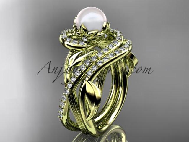 14kt yellow gold diamond pearl unique engagement set AP222S - AnjaysDesigns