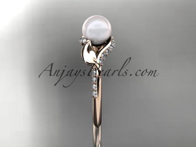 14kt rose gold diamond pearl unique engagement ring AP225 - AnjaysDesigns