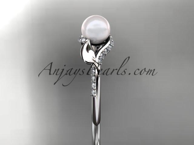 Platinum diamond pearl unique engagement ring AP225 - AnjaysDesigns